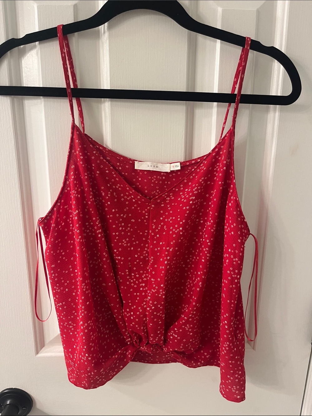 Lush Red Floral Tie-Front Spaghetti Strap Cami